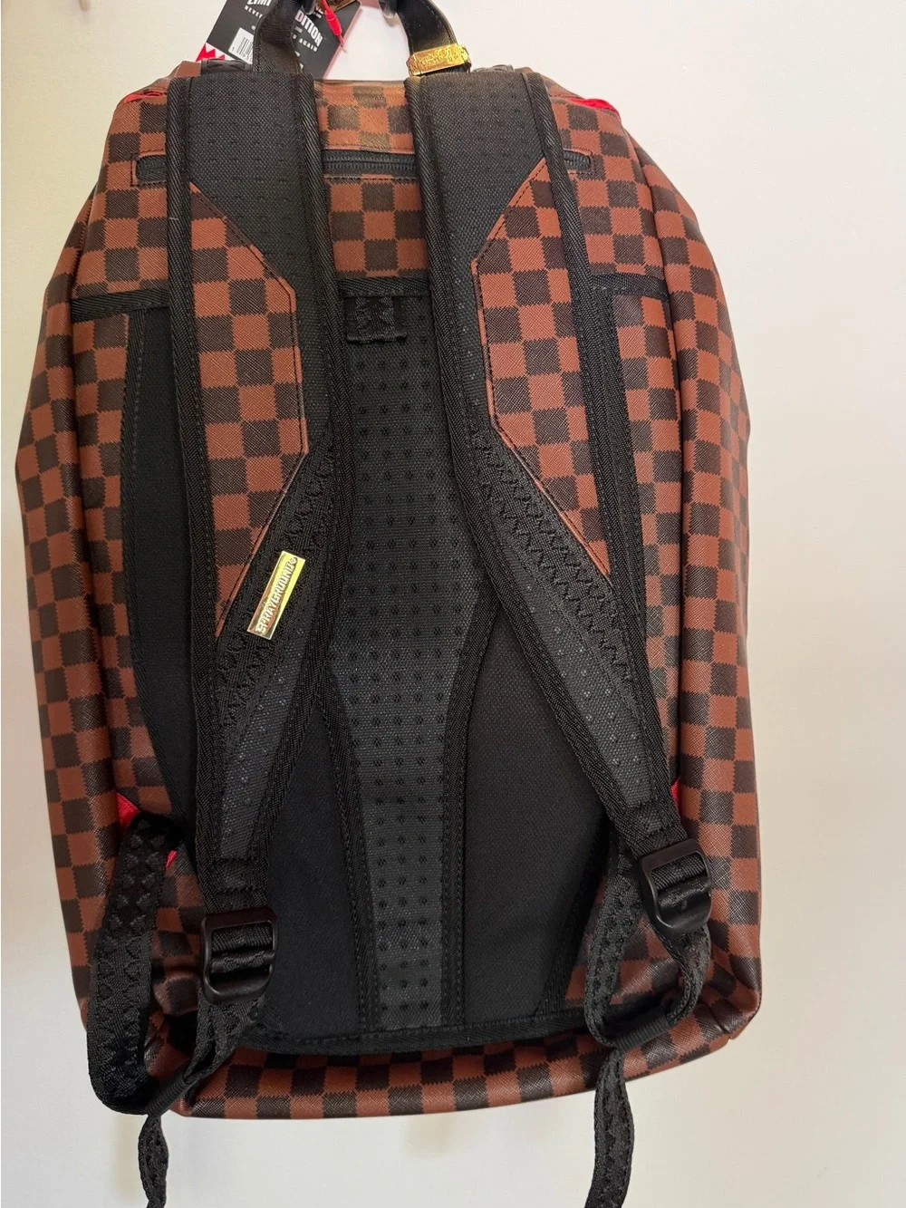 NWT SPRAYGROUND Authentic Brown Checkerboard Shark-Backpack Limited Edition